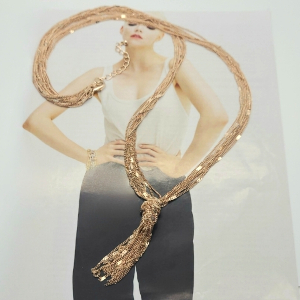 NWOT Glamourous Rose Gold Multichain Knot Tassel Necklace